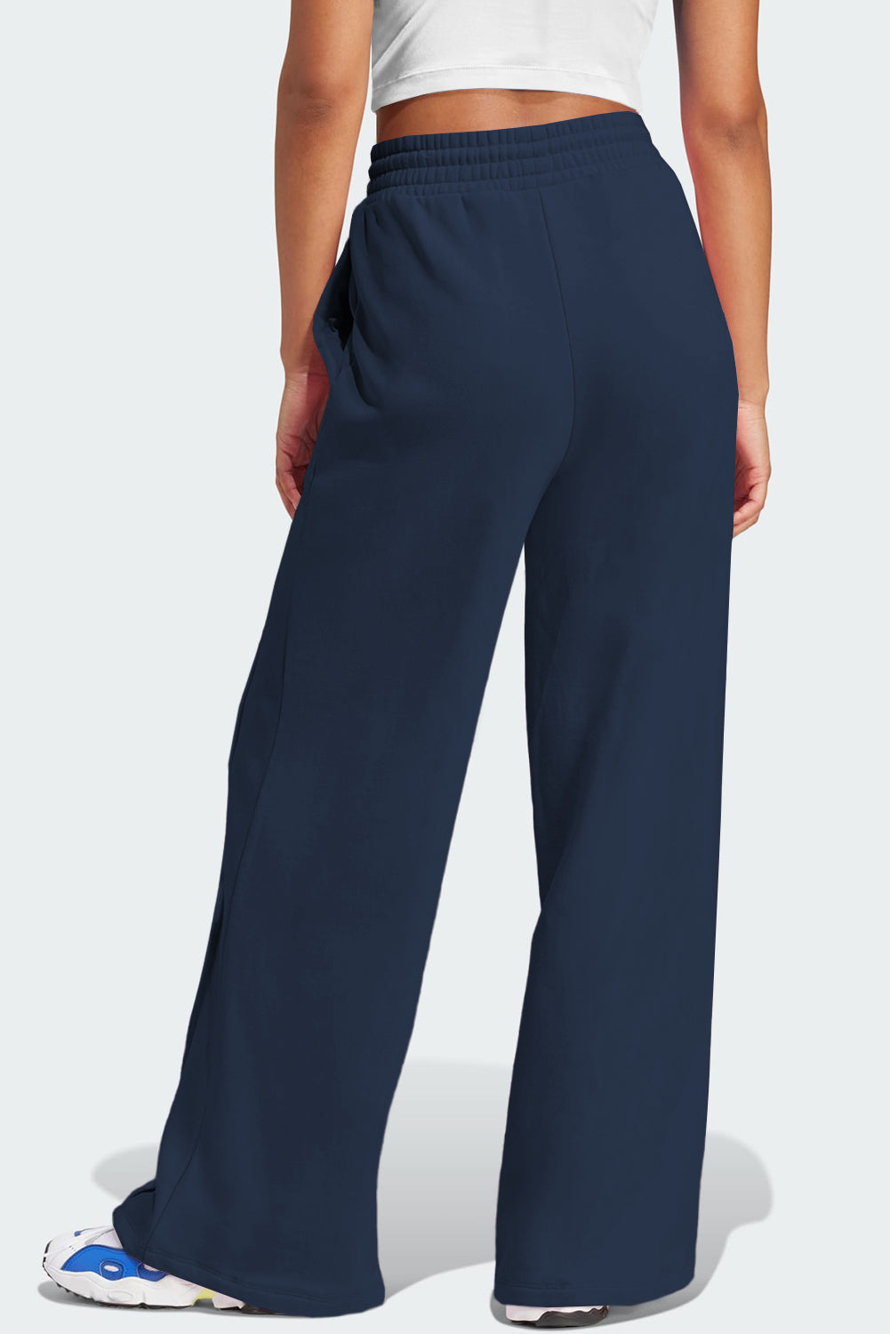 Polyester Drawstring Wide Leg Active Pants