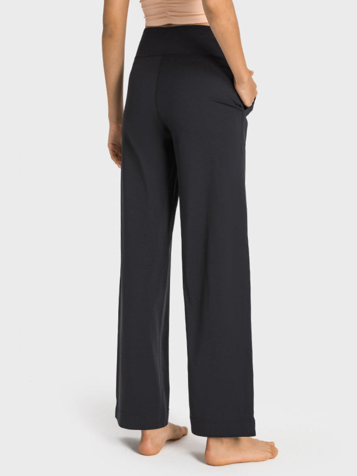 Drawstring Waist Wide Leg Sports Pants with Pockets