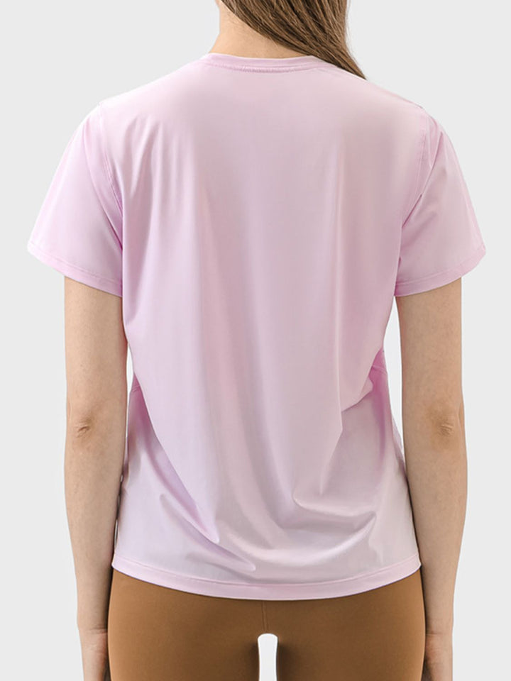 Slit Round Neck Short Sleeve Active T-Shirt