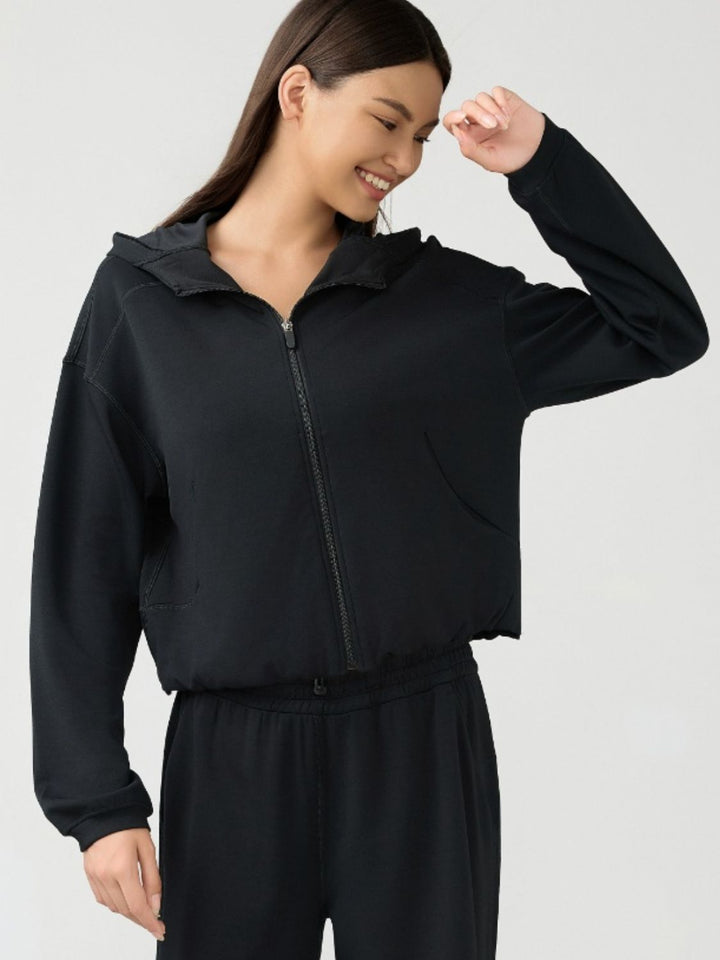 Zip Up Dropped Shouder Active Hooded