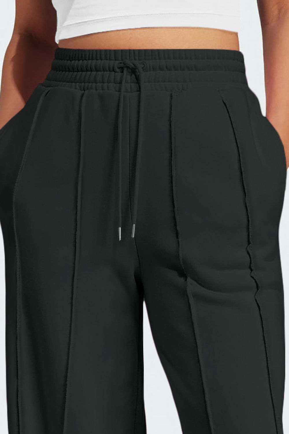 Polyester Drawstring Wide Leg Active Pants