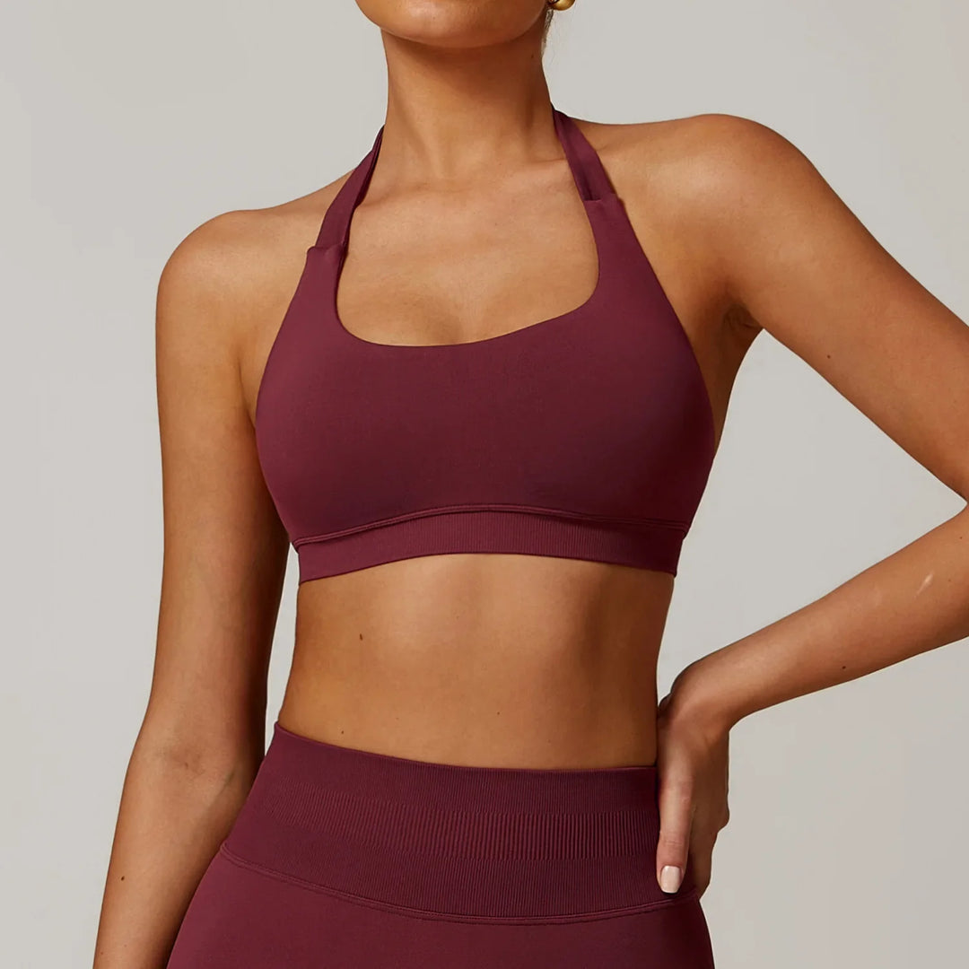 Seamless Halter Open Back Sports Bra