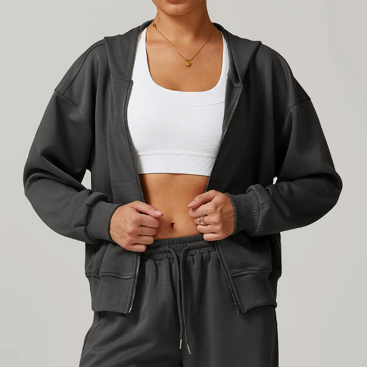 Solid Long Sleeve Hoodies Loose Jacket