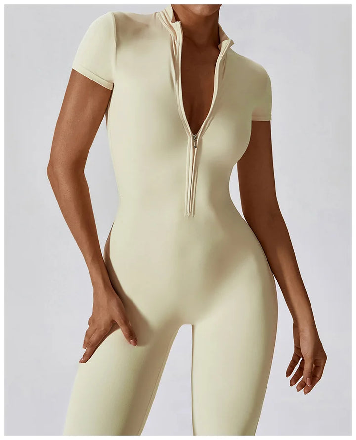 Tracksuit One-Piece Zipper Short Sleeve  Jumpsuits