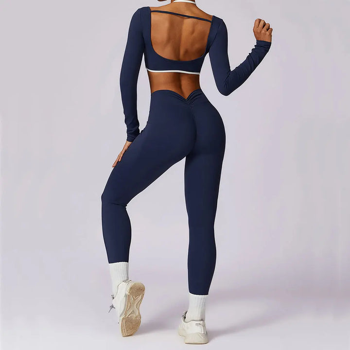 Tracksuit Push Up Long Sleeve Crop Top With hight Waist Leggings 2PCS Set