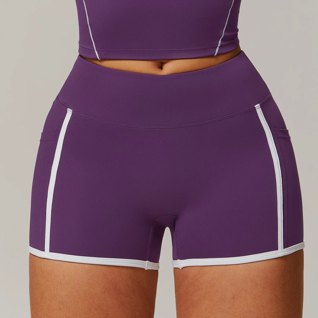 Elastic Yoga Shorts High Waist With pocket