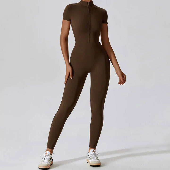 Tracksuit One-Piece Zipper Short Sleeve  Jumpsuits