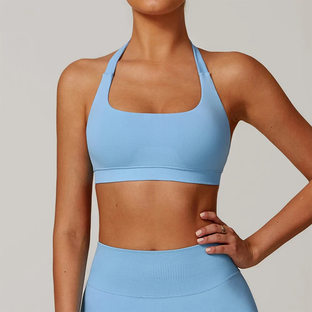 Seamless Halter Open Back Sports Bra