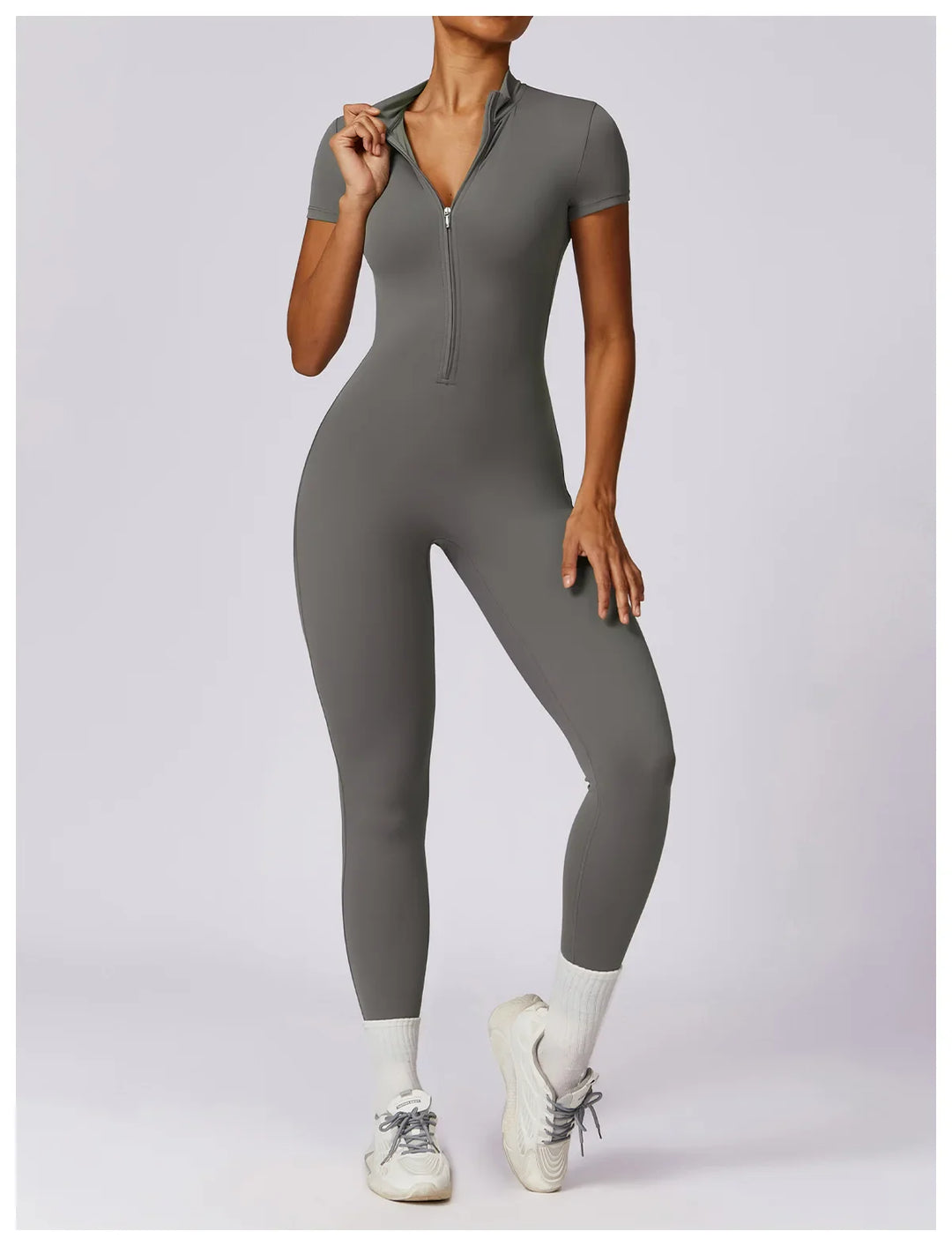 Tracksuit One-Piece Zipper Short Sleeve  Jumpsuits