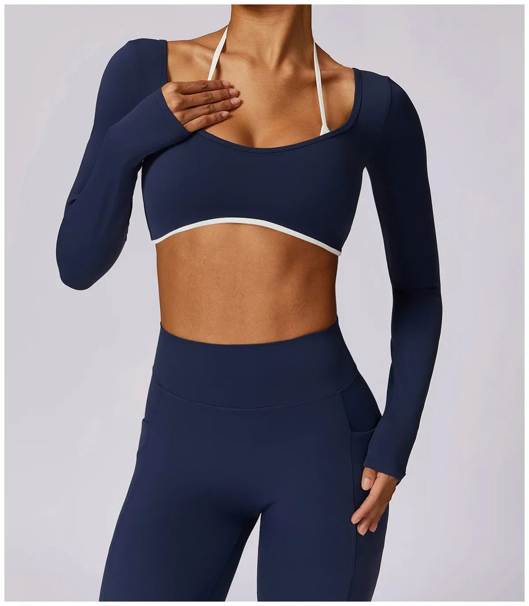 Tracksuit Push Up Long Sleeve Crop Top With hight Waist Leggings 2PCS Set