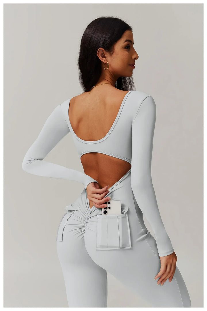 Long Sleeve Sexy Back U Jumpsuit