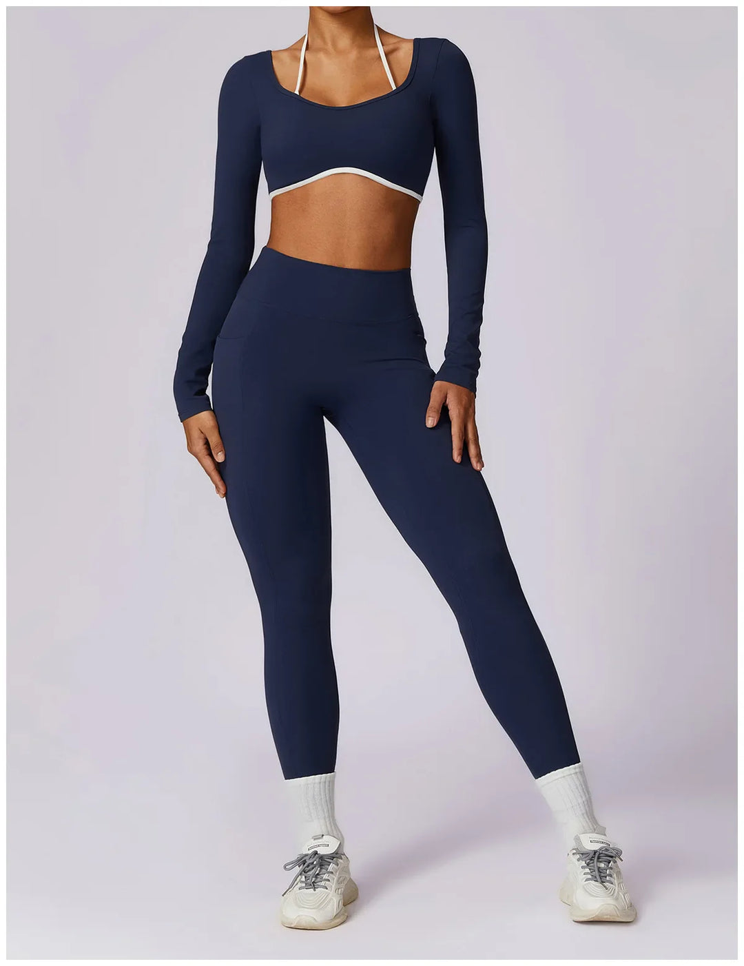 Tracksuit Push Up Long Sleeve Crop Top With hight Waist Leggings 2PCS Set