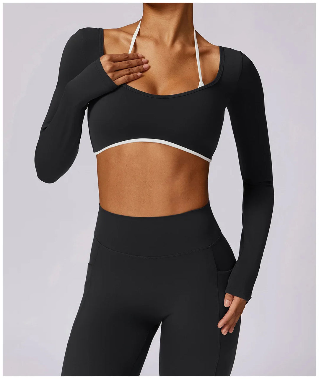 Tracksuit Push Up Long Sleeve Crop Top With hight Waist Leggings 2PCS Set