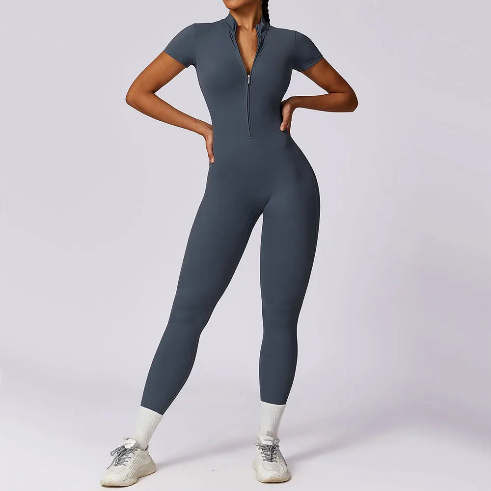 Tracksuit One-Piece Zipper Short Sleeve  Jumpsuits