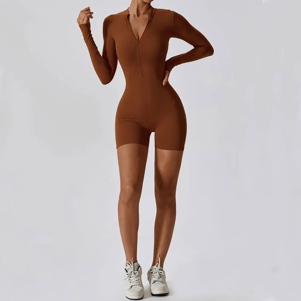 Long Sleeved Zipper Yoga Jumpsuit