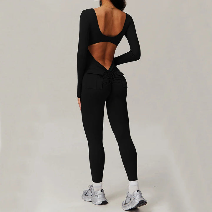 Long Sleeve Sexy Back U Jumpsuit