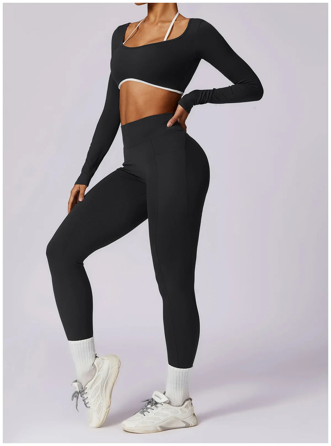 Tracksuit Push Up Long Sleeve Crop Top With hight Waist Leggings 2PCS Set