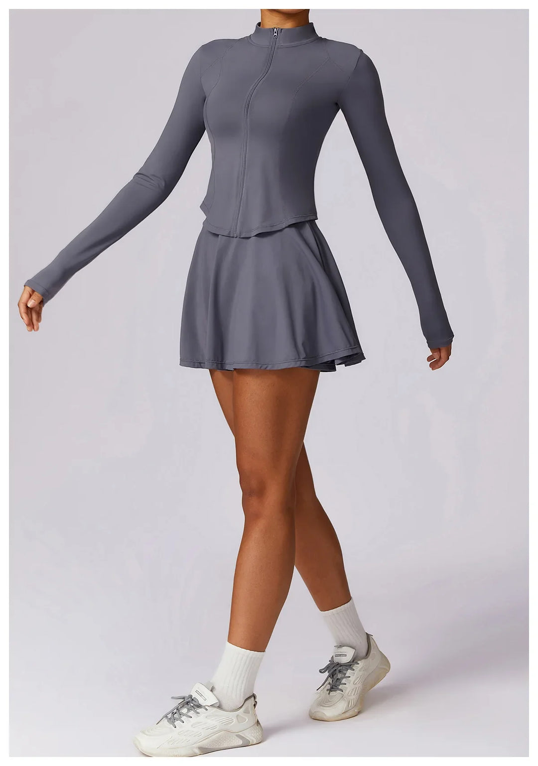 Sports Set with Long Sleeve Fitness Top Sports and Short Skirt