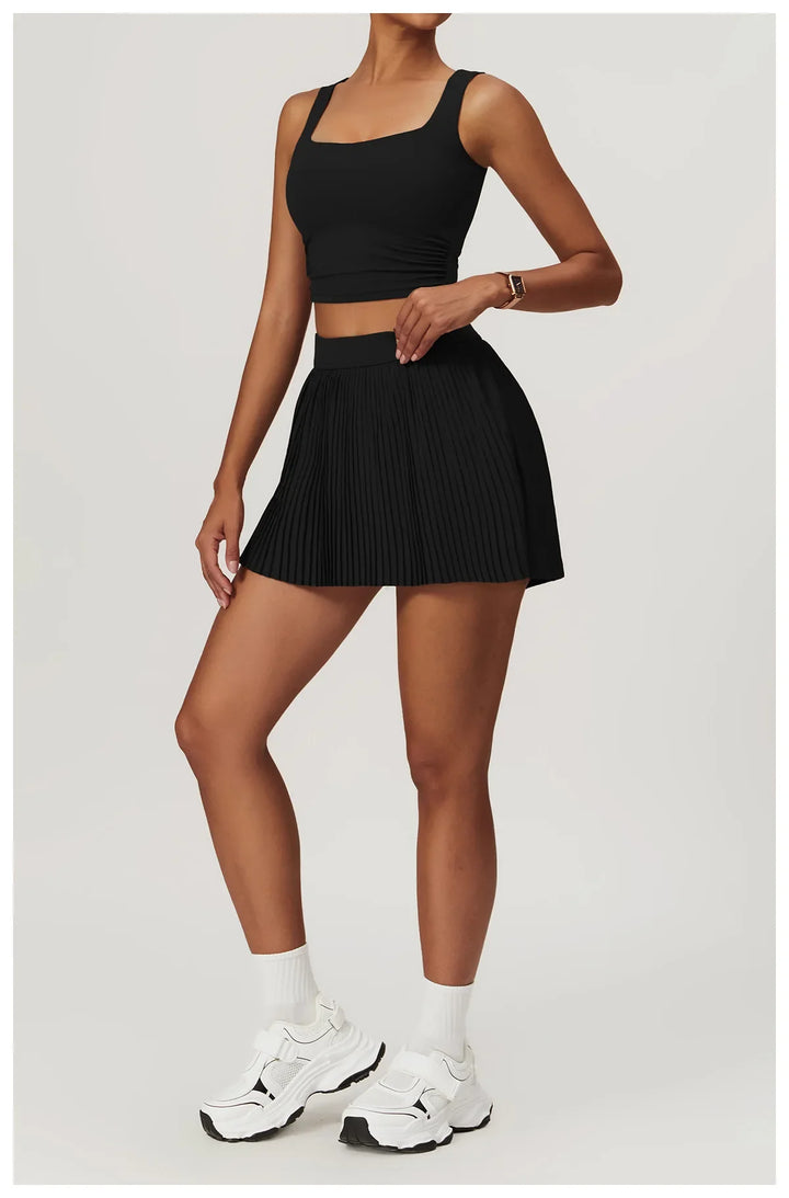 High Waist Women Pleated  Pocketed Tennis Short Skirts