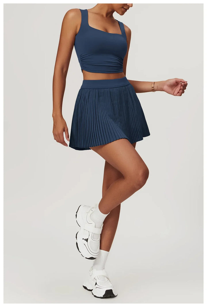 High Waist Women Pleated  Pocketed Tennis Short Skirts