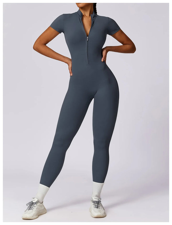 Tracksuit One-Piece Zipper Short Sleeve  Jumpsuits