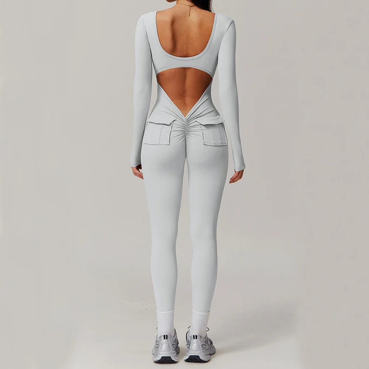 Long Sleeve Sexy Back U Jumpsuit