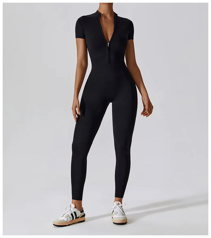 Tracksuit One-Piece Zipper Short Sleeve  Jumpsuits