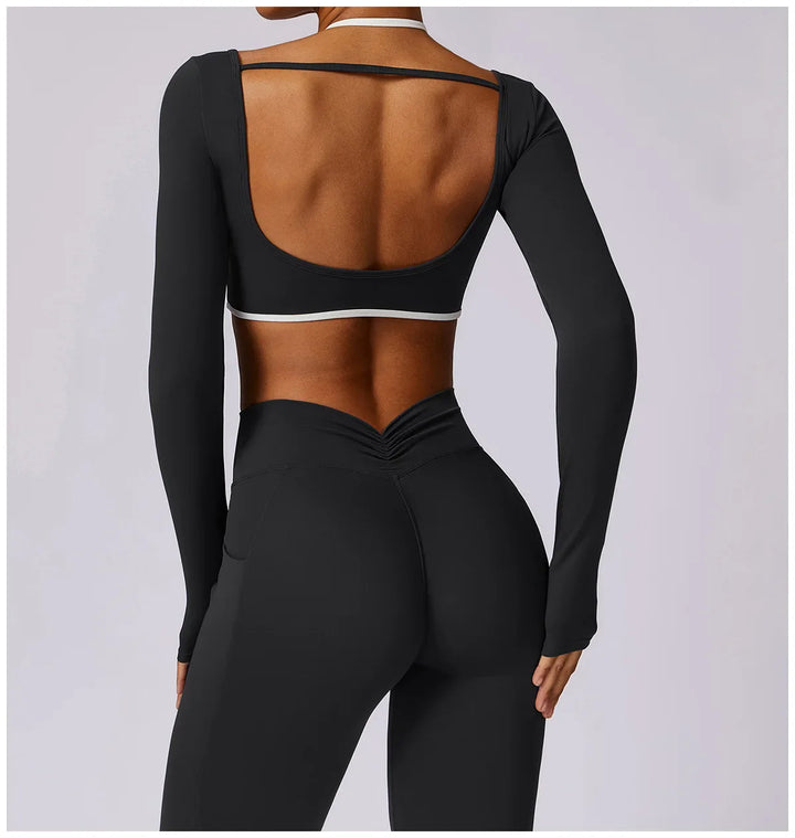 Tracksuit Push Up Long Sleeve Crop Top With hight Waist Leggings 2PCS Set