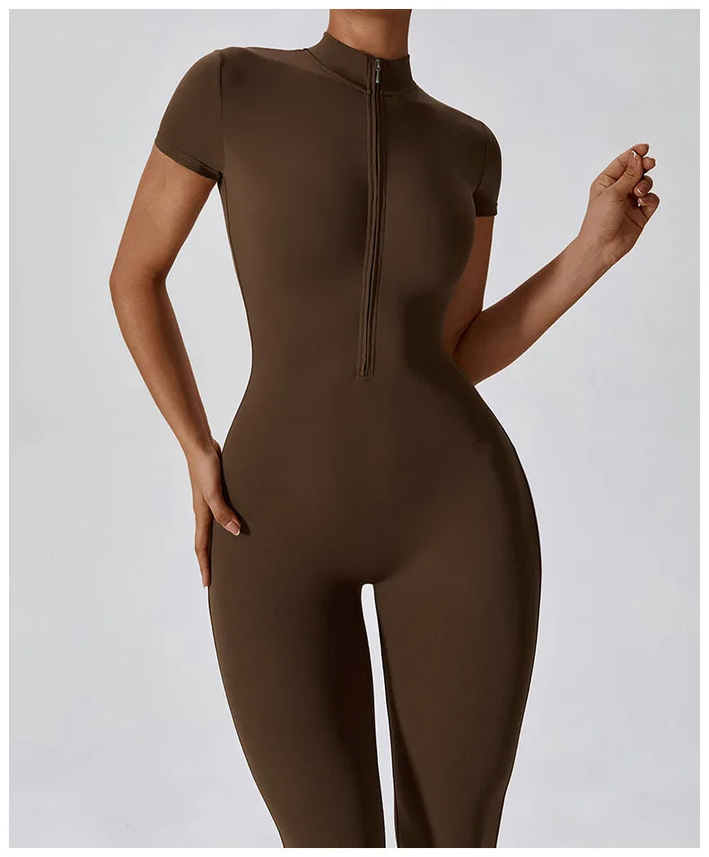 Tracksuit One-Piece Zipper Short Sleeve  Jumpsuits