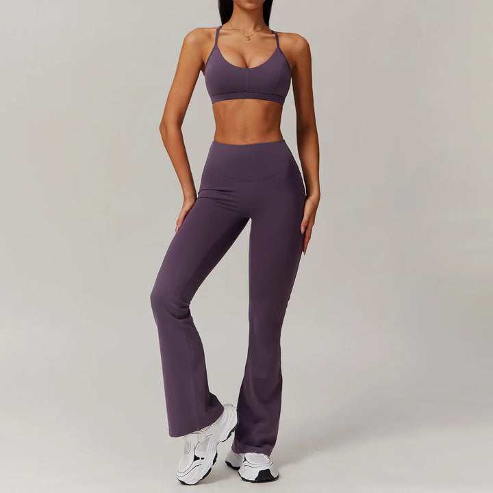 Women Tracksuits Workout Long Sleeve Bra Crop Top High Waist Leggings Set