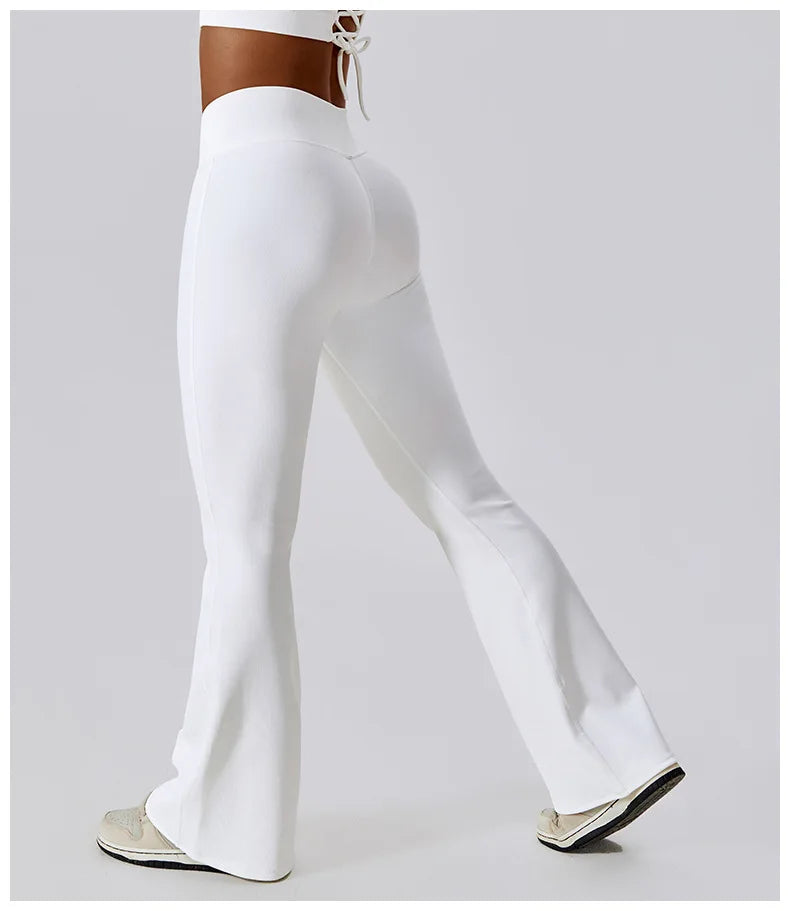 Cross Waist Head  High Waist Fitness Flare Leggings