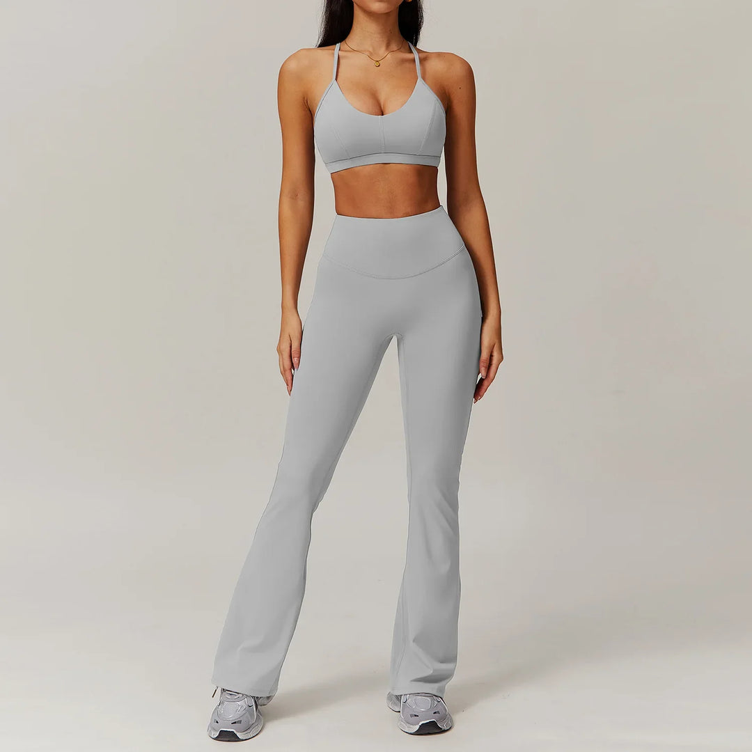 Women Tracksuits Workout Long Sleeve Bra Crop Top High Waist Leggings Set