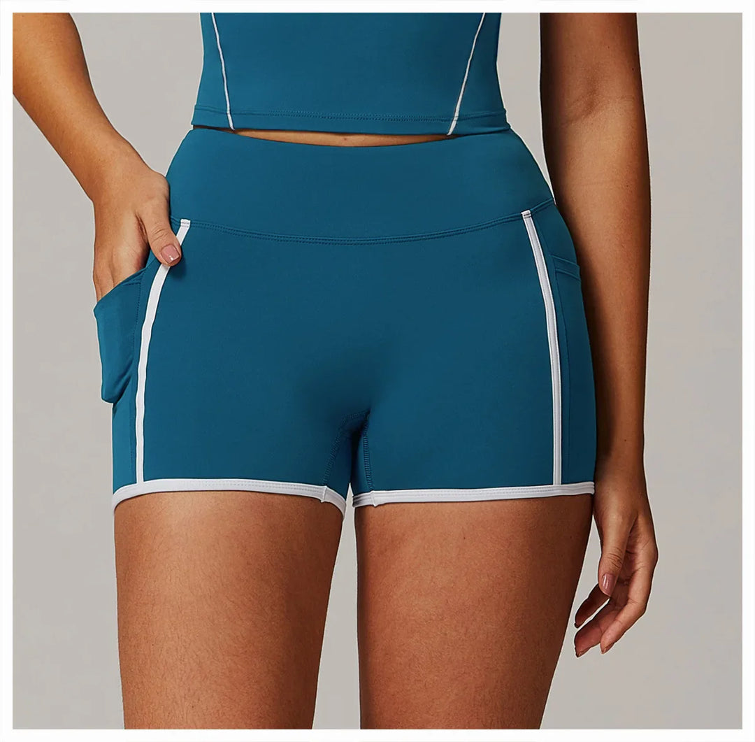 Elastic Yoga Shorts High Waist With pocket