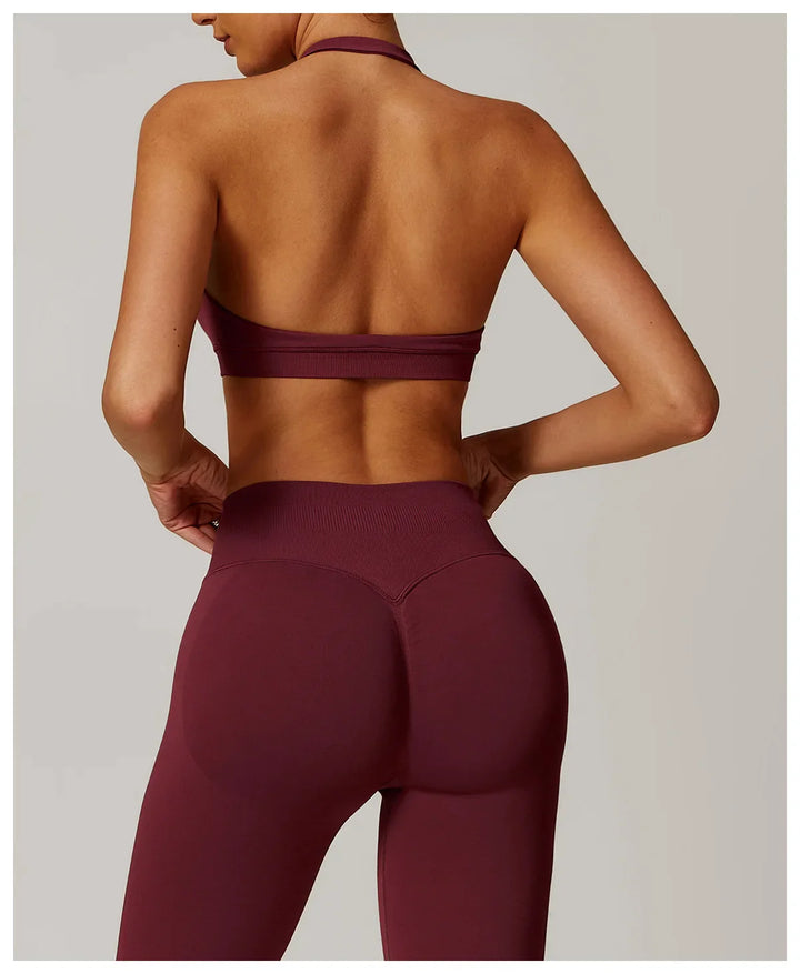 Seamless Halter Open Back Sports Bra