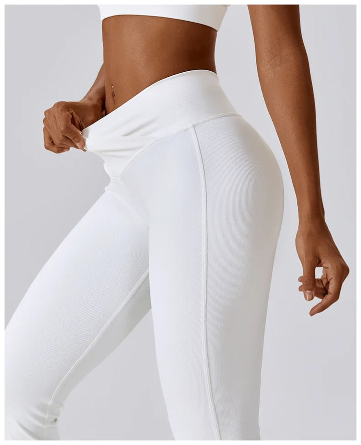 Cross Waist Head  High Waist Fitness Flare Leggings