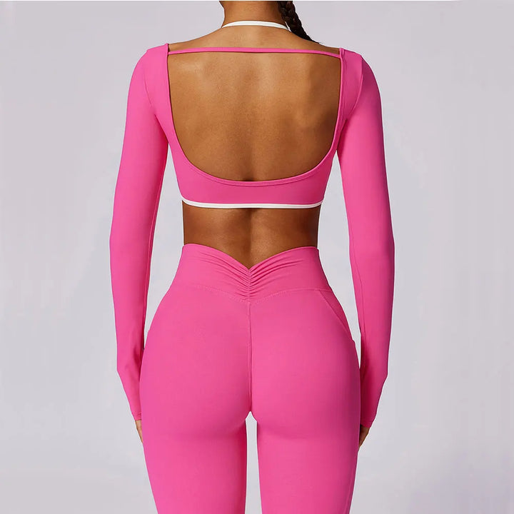 Tracksuit Push Up Long Sleeve Crop Top With hight Waist Leggings 2PCS Set