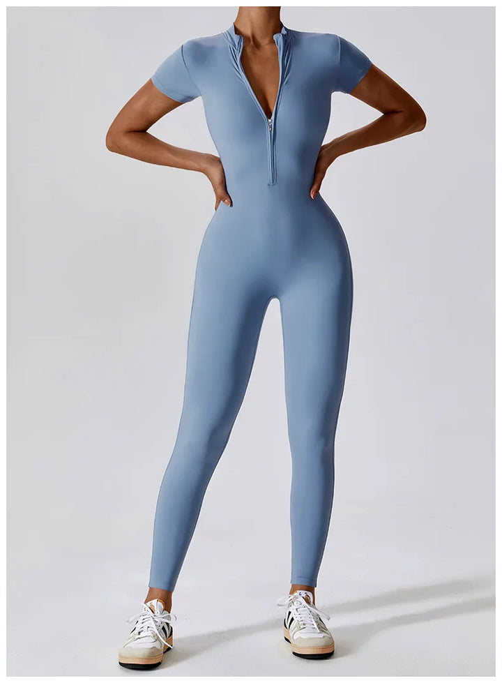 Tracksuit One-Piece Zipper Short Sleeve  Jumpsuits