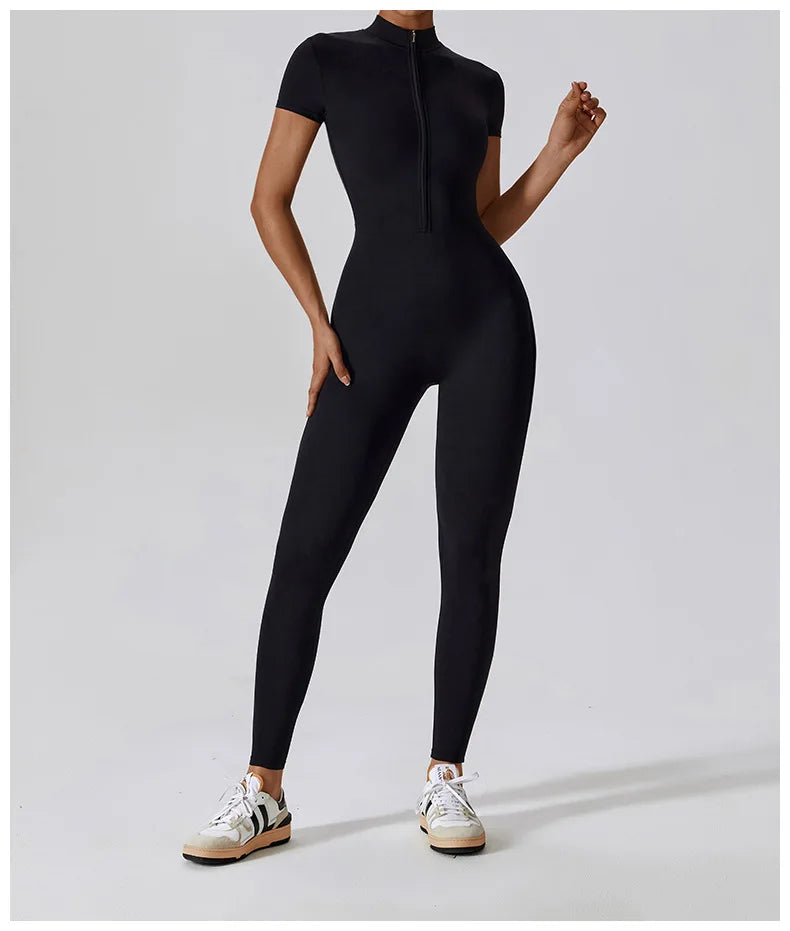 Tracksuit One-Piece Zipper Short Sleeve  Jumpsuits