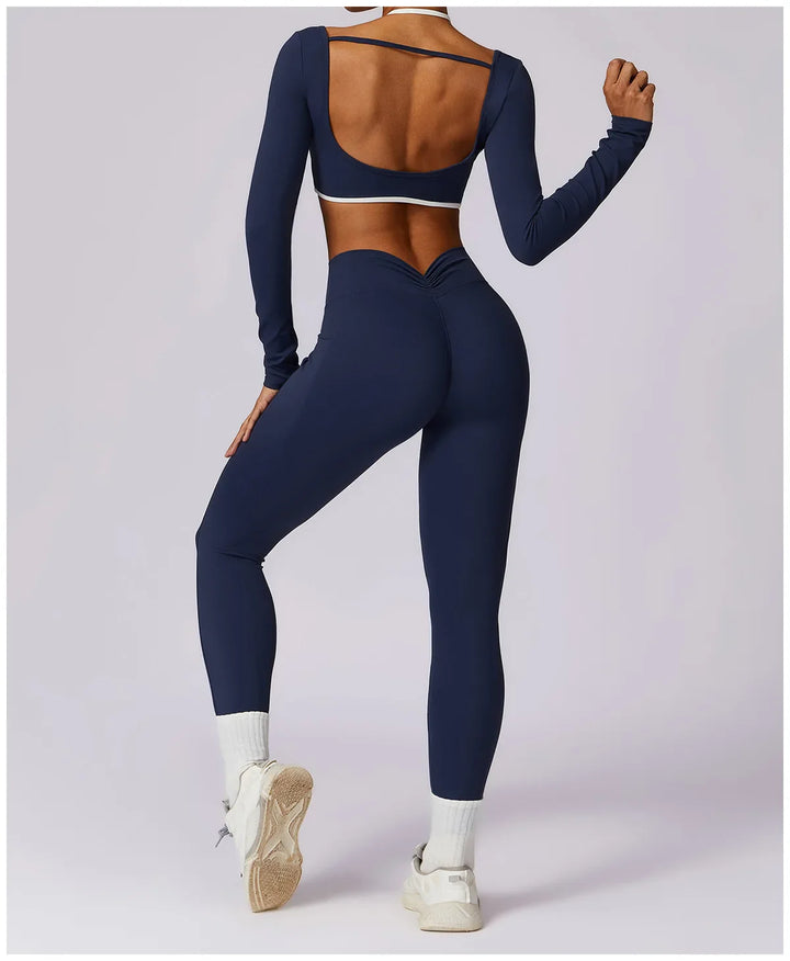 Tracksuit Push Up Long Sleeve Crop Top With hight Waist Leggings 2PCS Set