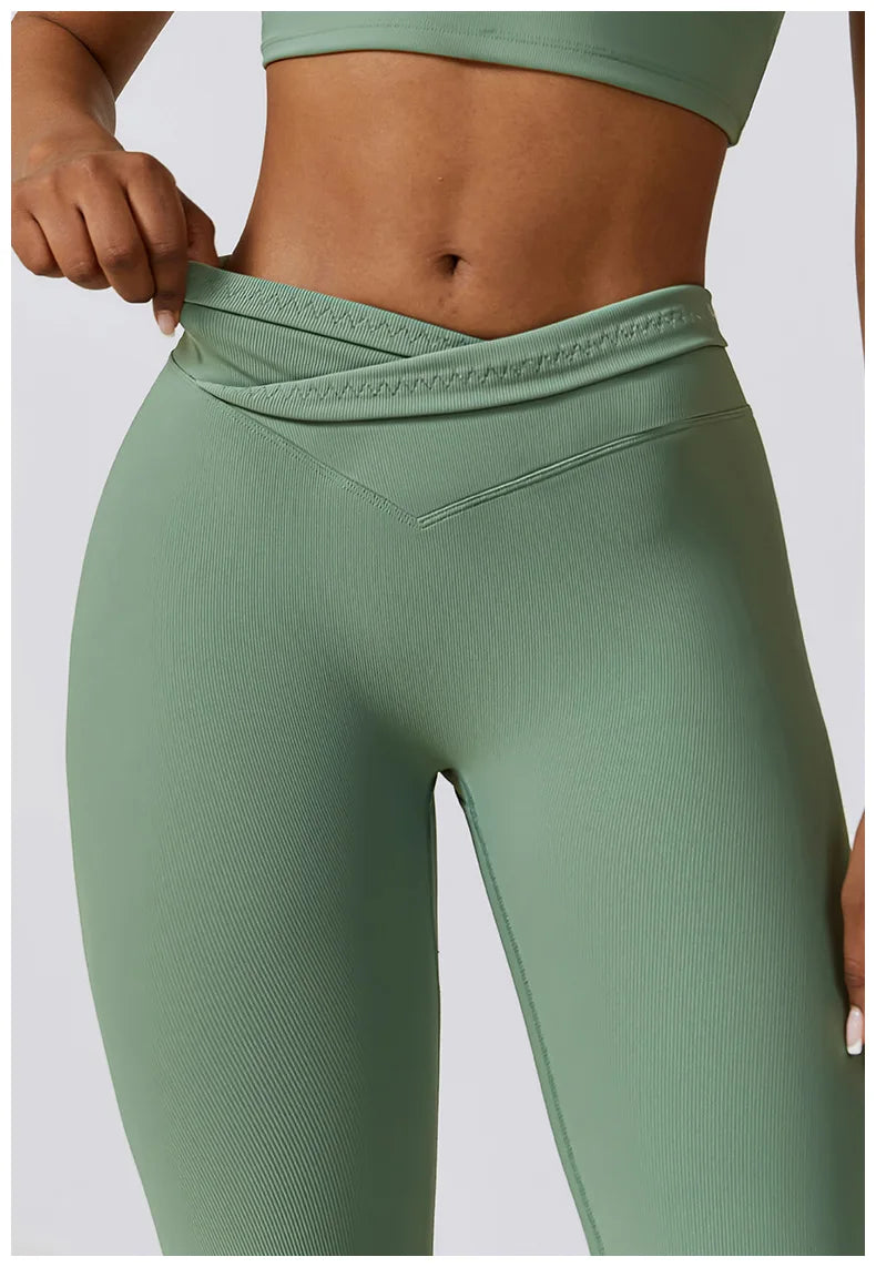 Cross Waist Head  High Waist Fitness Flare Leggings