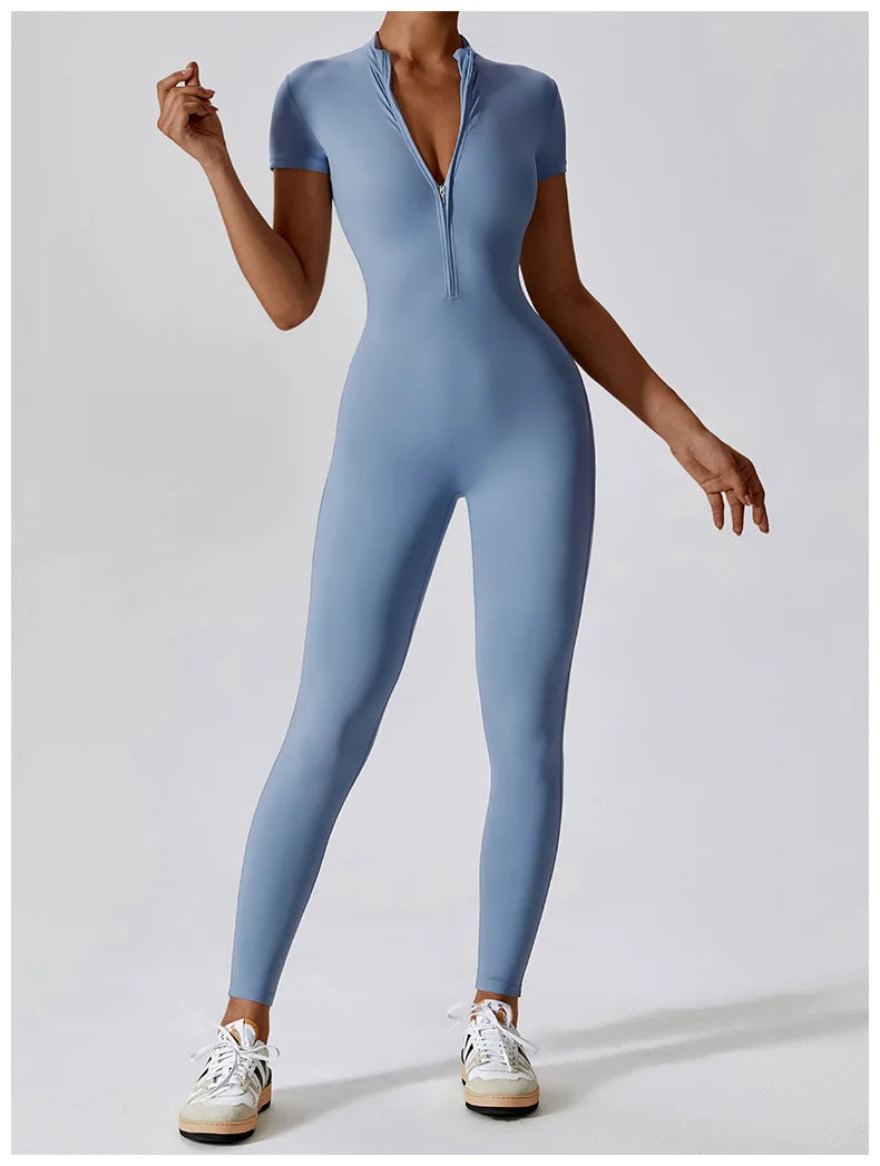 Tracksuit One-Piece Zipper Short Sleeve  Jumpsuits