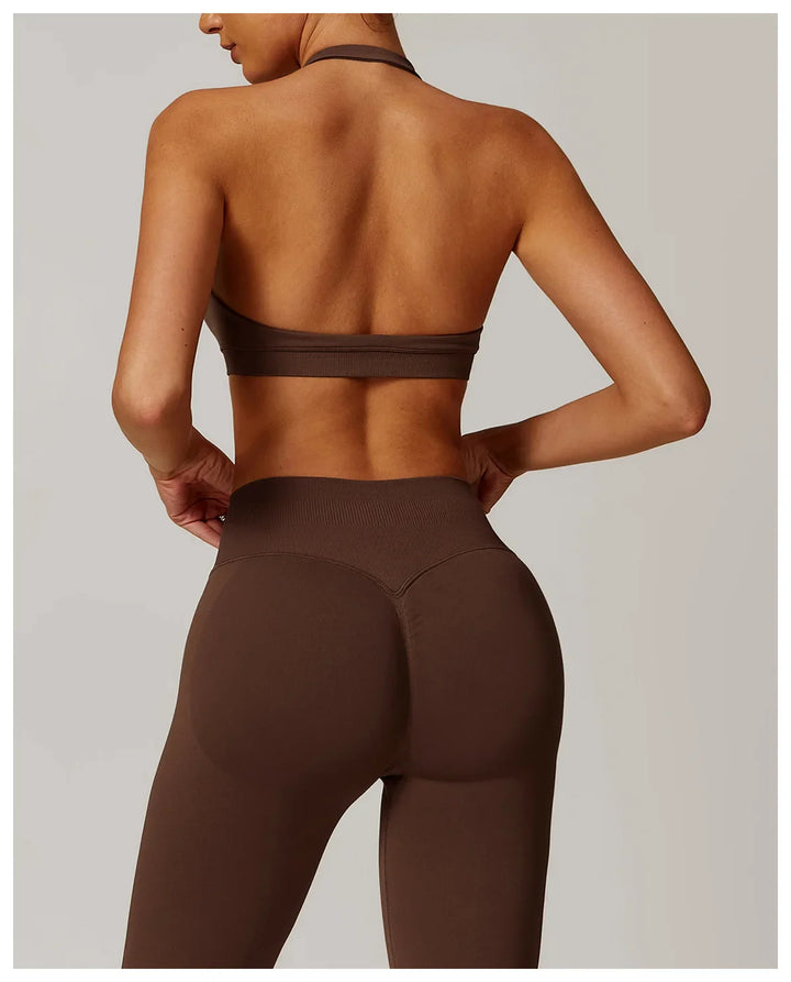 Seamless Halter Open Back Sports Bra