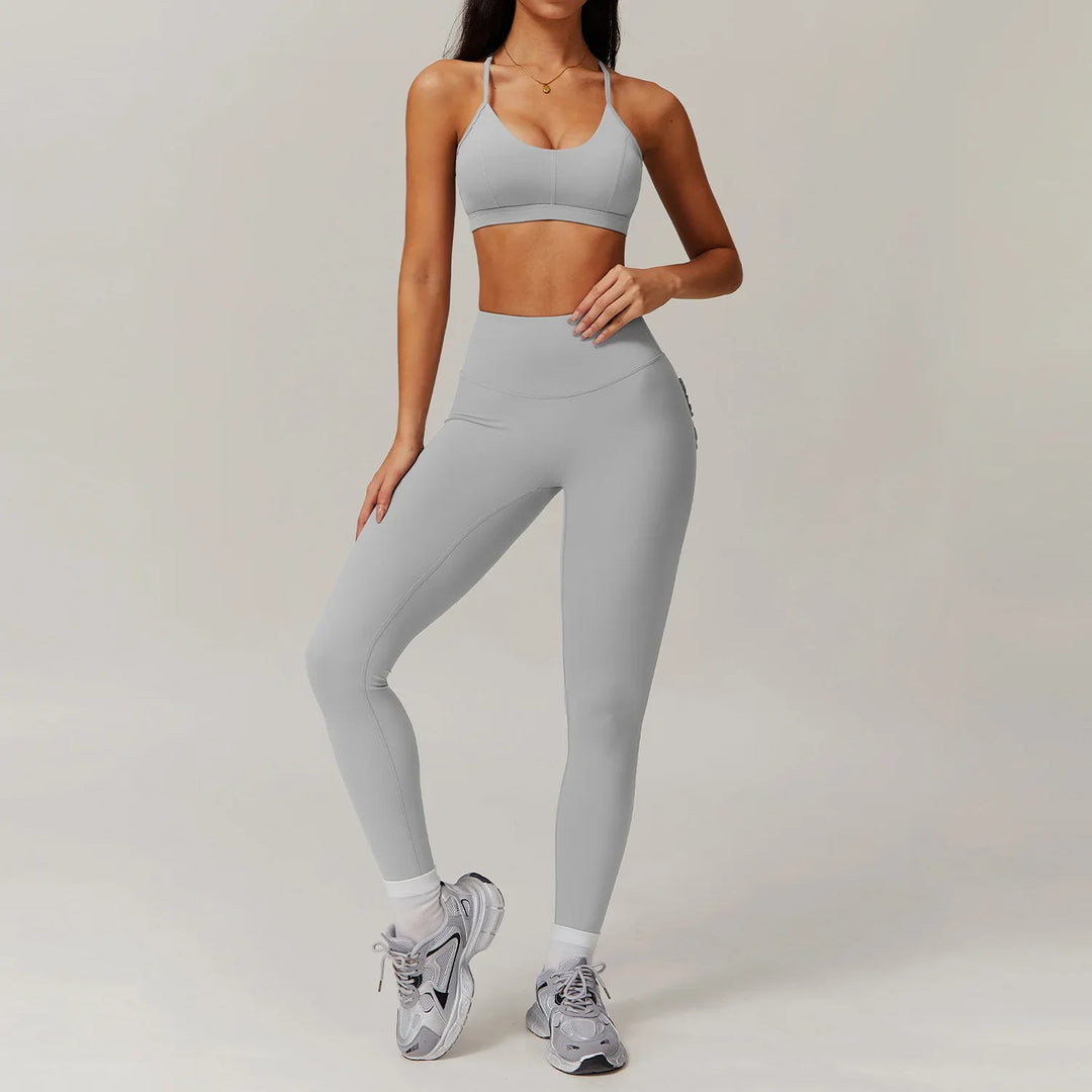 Women Tracksuits Workout Long Sleeve Bra Crop Top High Waist Leggings Set