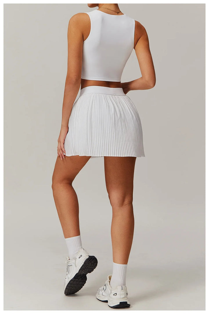 High Waist Women Pleated  Pocketed Tennis Short Skirts