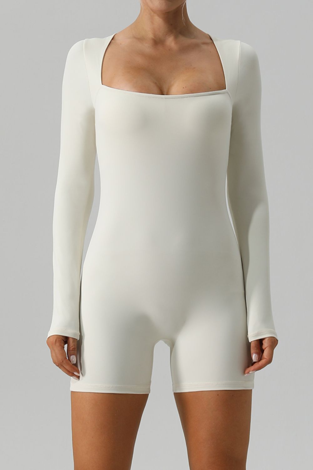 Square Neck Long Sleeve Active Romper